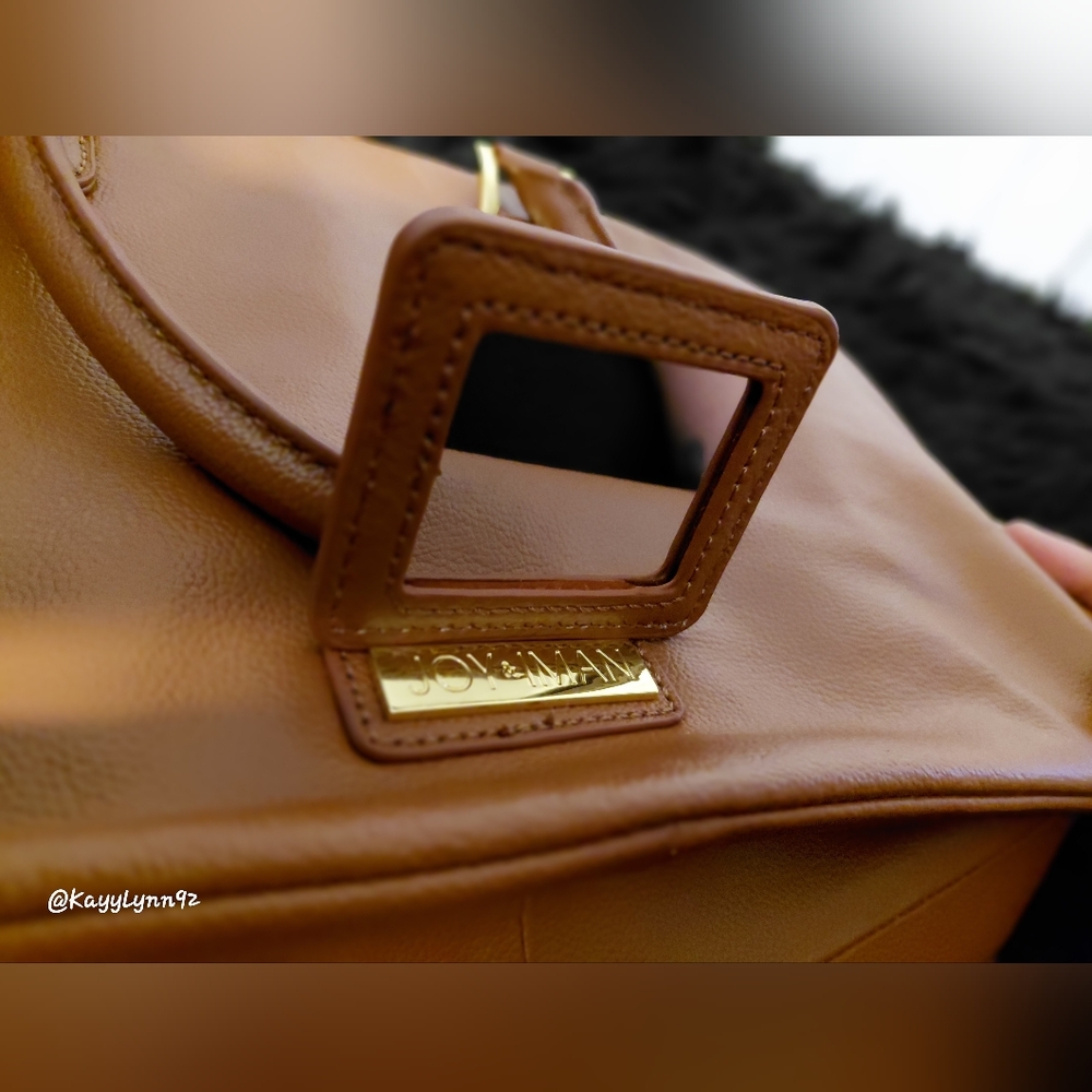Joy & Iman Congac Genuine Leather Dome Satchel With Matching Mirror